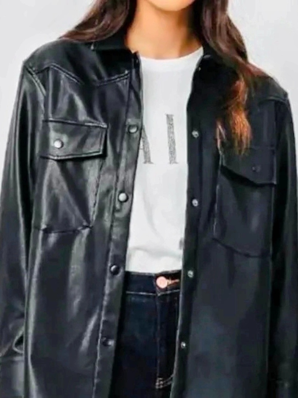 VIGOSS Faux Leather Shacket Black Size Medium